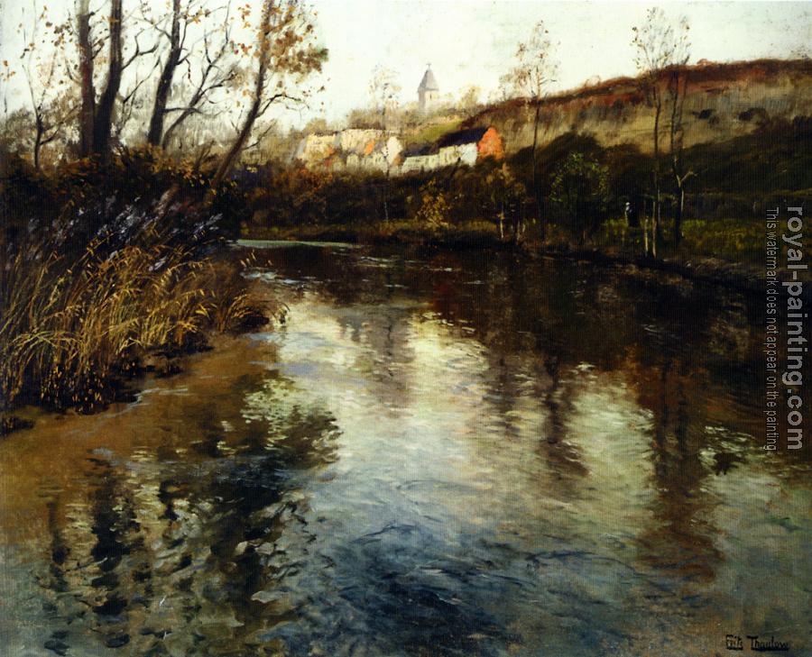 Frits Thaulow : Elvelandskap, River Landscape Frits Thaulow : Elvelandskap, River Landscape